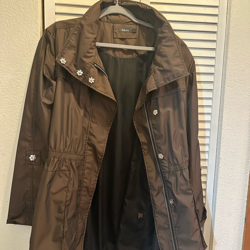 Chic Brown Trench Coat with Floral Details